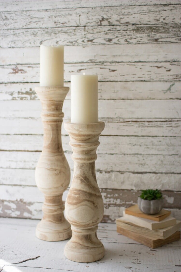 Hand-Carved Wooden Candle Stand-