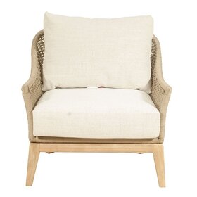 GatherCraft Loretta Outdoor Club Chair- Acacia, Aluminum, PP Rope, Brooklyn Oatmeal