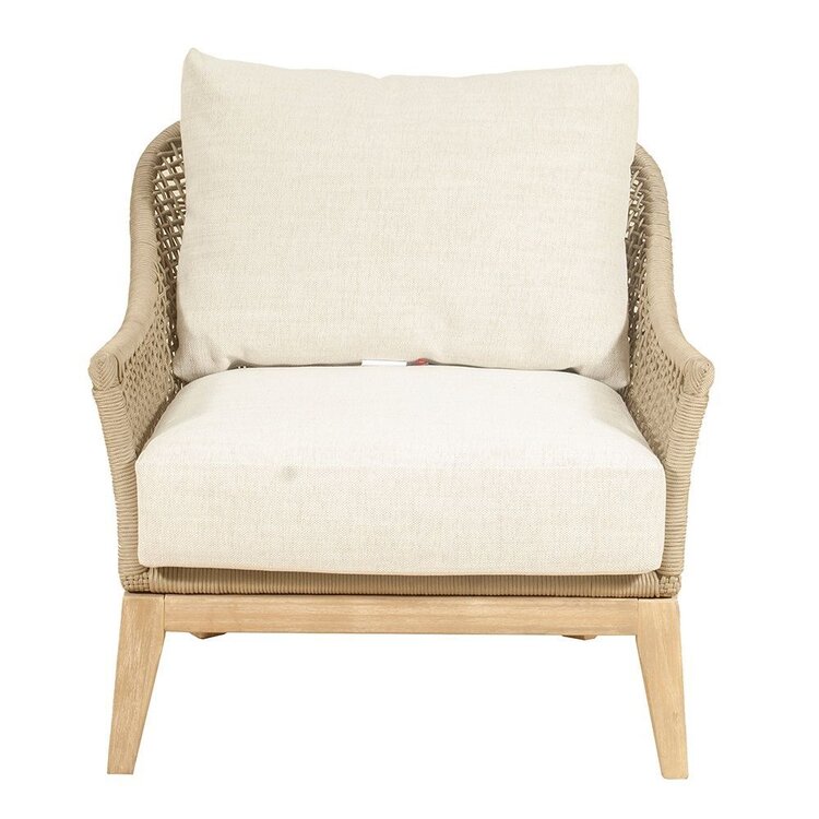 GatherCraft Loretta Outdoor Club Chair- Acacia, Aluminum, PP Rope, Brooklyn Oatmeal