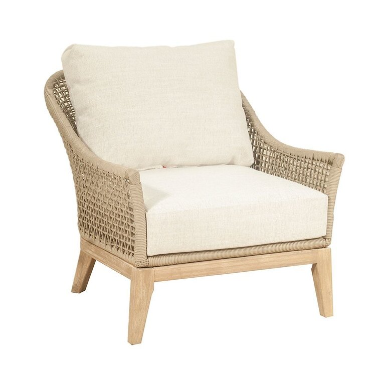 GatherCraft Loretta Outdoor Club Chair- Acacia, Aluminum, PP Rope, Brooklyn Oatmeal