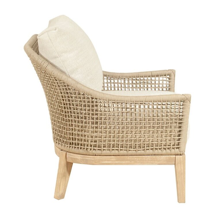GatherCraft Loretta Outdoor Club Chair- Acacia, Aluminum, PP Rope, Brooklyn Oatmeal