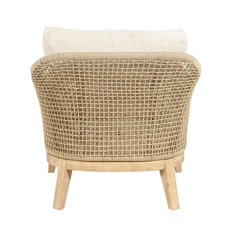 GatherCraft Loretta Outdoor Club Chair- Acacia, Aluminum, PP Rope, Brooklyn Oatmeal