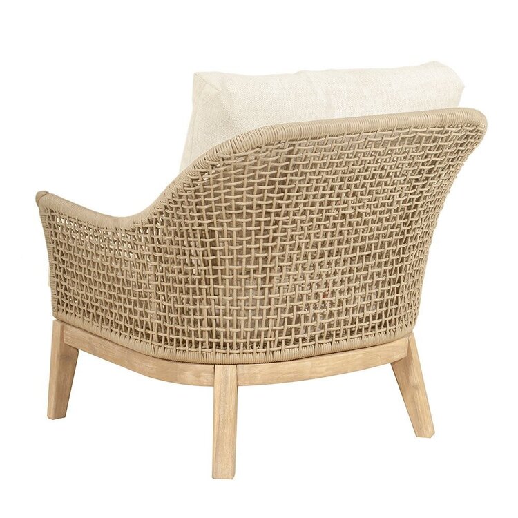 GatherCraft Loretta Outdoor Club Chair- Acacia, Aluminum, PP Rope, Brooklyn Oatmeal