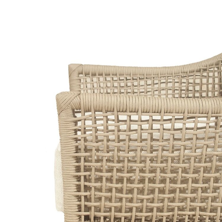 GatherCraft Loretta Outdoor Club Chair- Acacia, Aluminum, PP Rope, Brooklyn Oatmeal