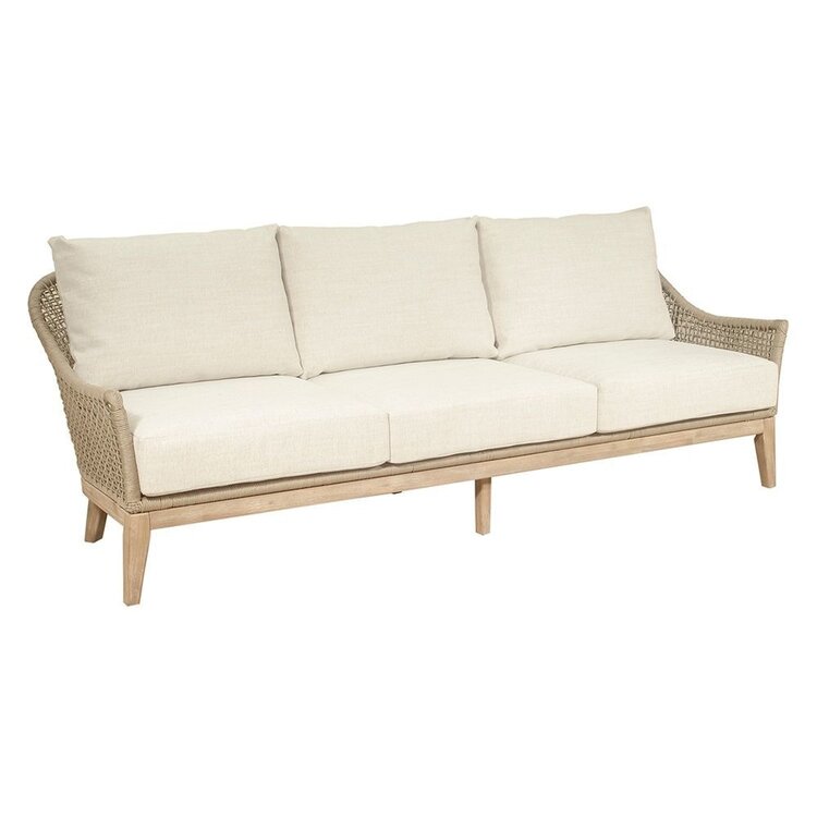 GatherCraft Loretta Outdoor Sofa- Acacia, Aluminum, PP Rope, Brooklyn Oatmeal