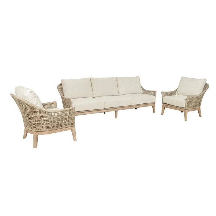 GatherCraft Loretta Outdoor Sofa- Acacia, Aluminum, PP Rope, Brooklyn Oatmeal