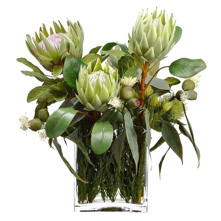 Protea/ Rosemary/Wolly in Glass Vase