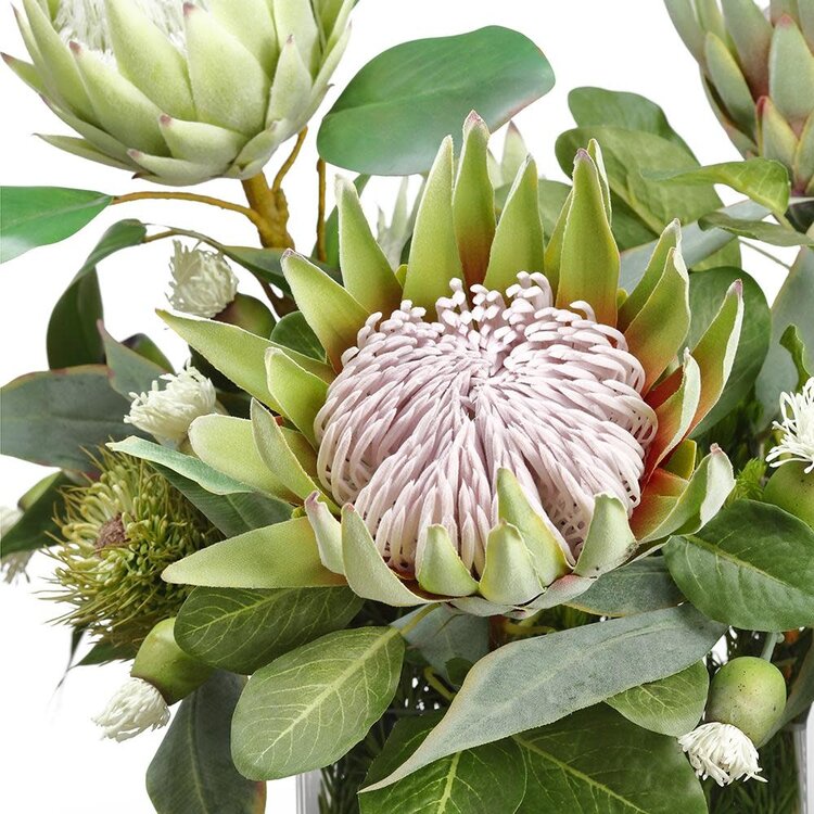Protea/ Rosemary/Wolly in Glass Vase