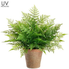 29" UV Protected Leather Fern in Aged Clay Pot