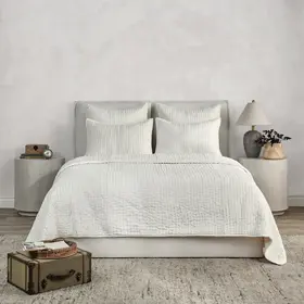 Bari Velvet Quilt Set, Cloud King (3 Euro Shams included)