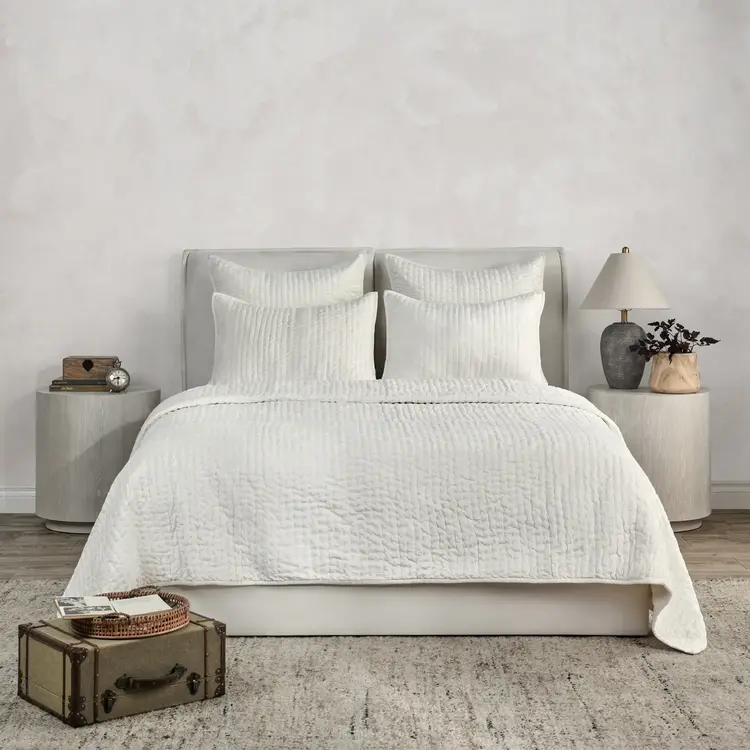Bari Velvet Quilt Set, Cloud King (3 Euro Shams included)