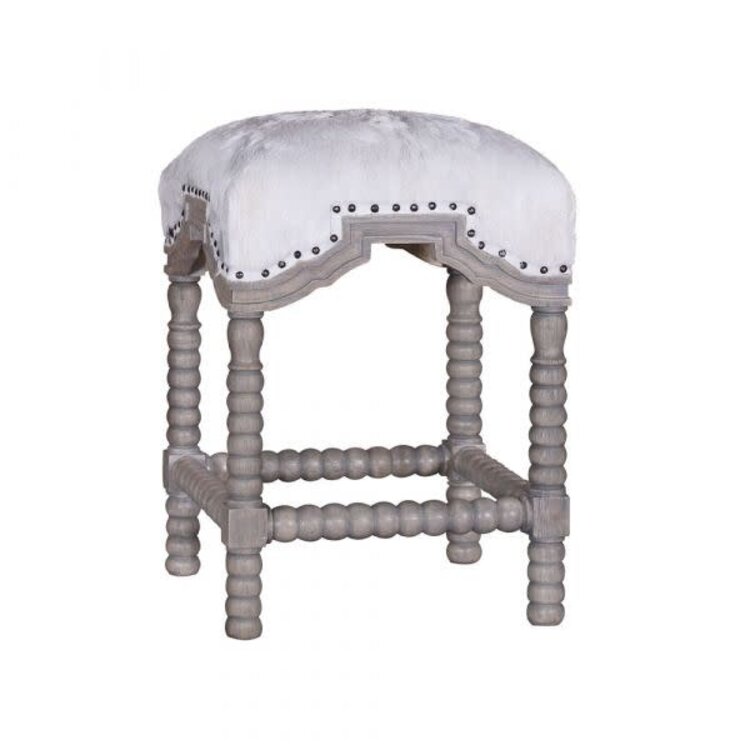 Atelier Home Capra Counter Stool- White Goat Hide Weathered Gray