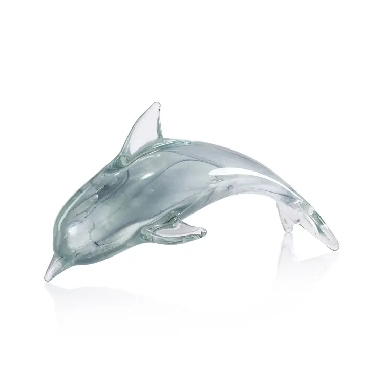 Marinella Decorative Glass Dolphin, Gray 10"