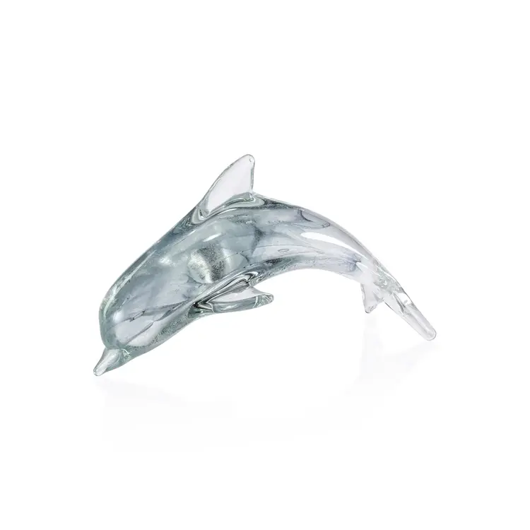 Marinella Decorative Glass Dolphin, Gray 8"