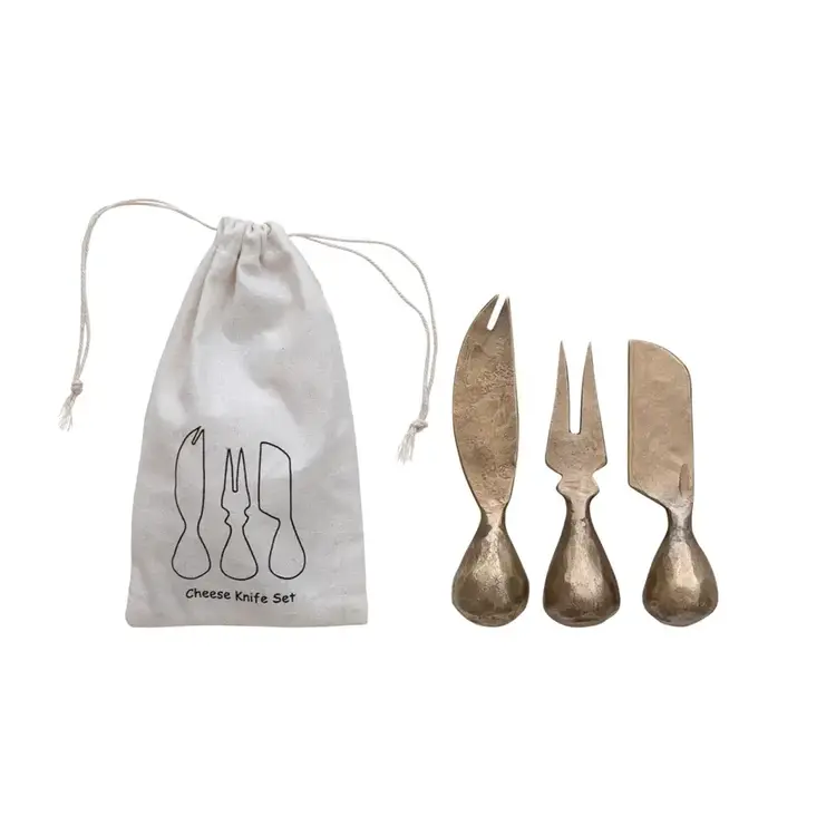 Hand-Forged Iron Cheese Knives w/ Hammered Handles- Set of 3