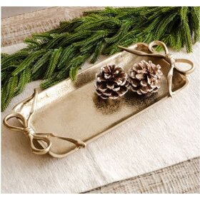 13.5" Gold Tray w/ Ribbon Handles