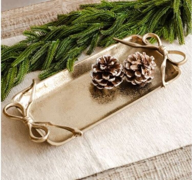 13.5" Gold Tray w/ Ribbon Handles