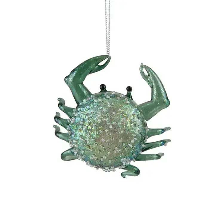 Christmas Seafoam Glitter Crab Glass Ornament