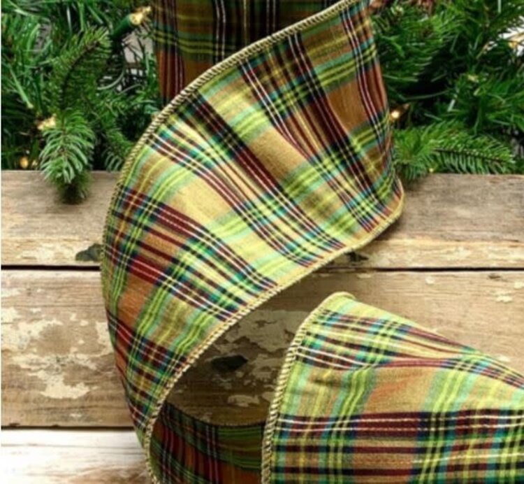 Metallic Dupion Plaid, Green Gold