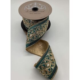 Metallic Dupion Gold Iridescent Trim, Teal Blue