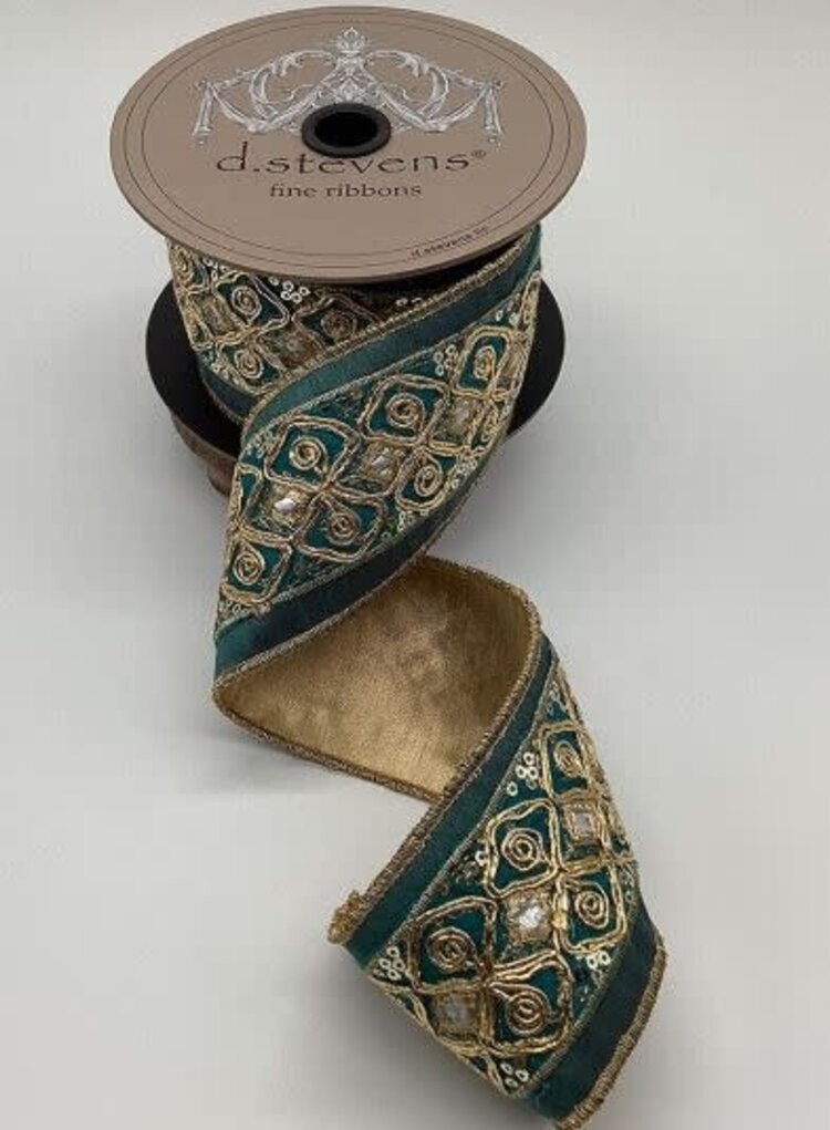 Metallic Dupion Gold Iridescent Trim, Teal Blue