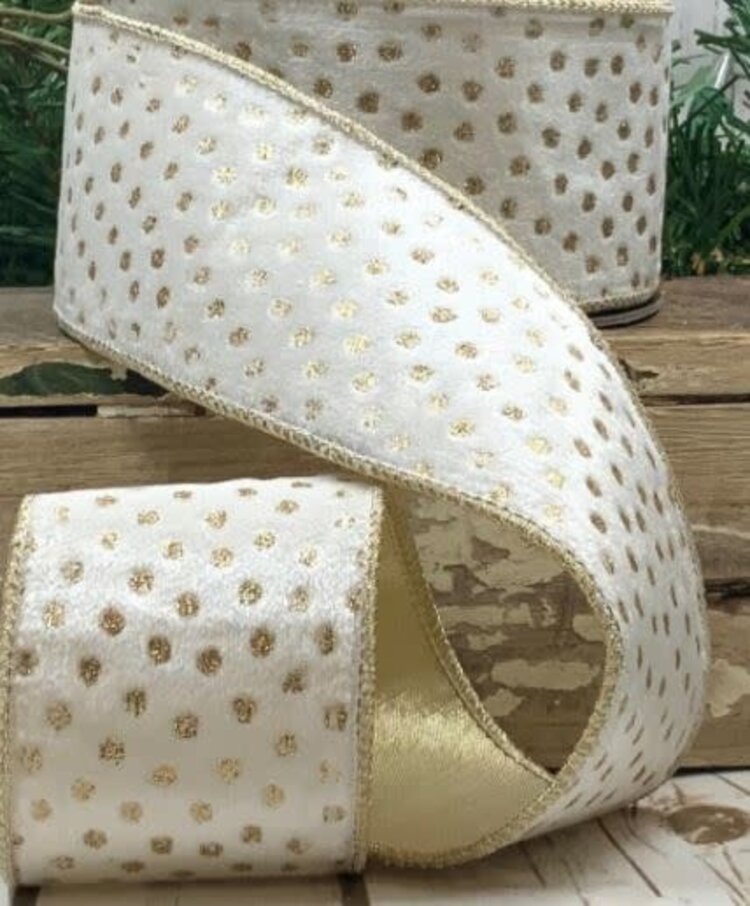 Velvet Polka Dot Gold Glitter, White