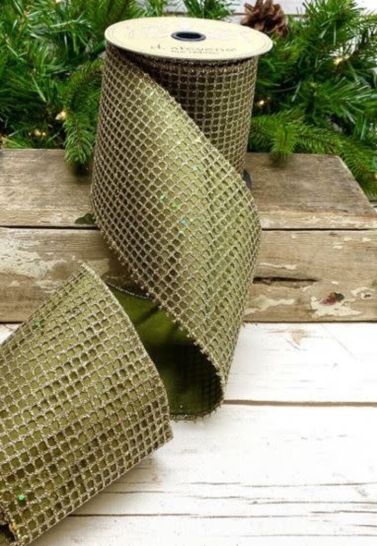 Taffeta Glitter Mesh, Platinum/Sage Green