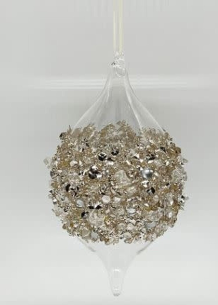 Glass Gold Bead Encrusted Finial, Clear