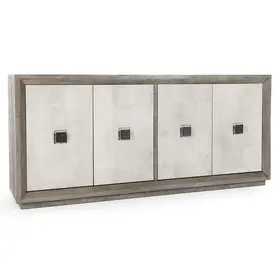 Denver Solid Wood 4 Door Cabinet- Distresses Gray / Antique White