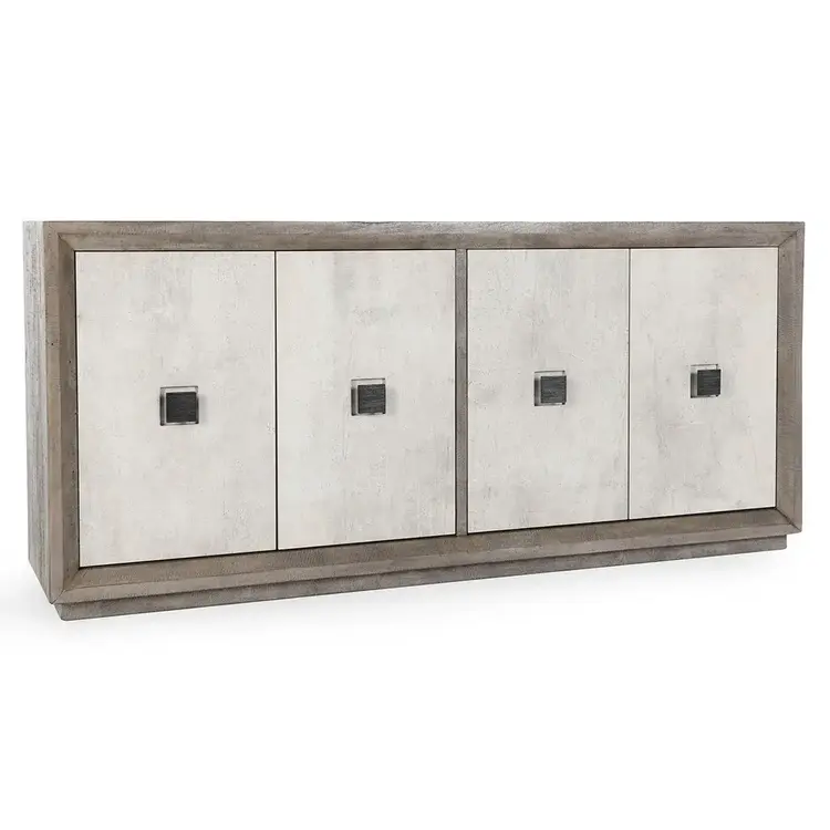 Denver Solid Wood 4 Door Cabinet- Distresses Gray / Antique White