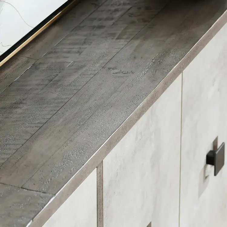 Denver Solid Wood 4 Door Cabinet- Distresses Gray / Antique White