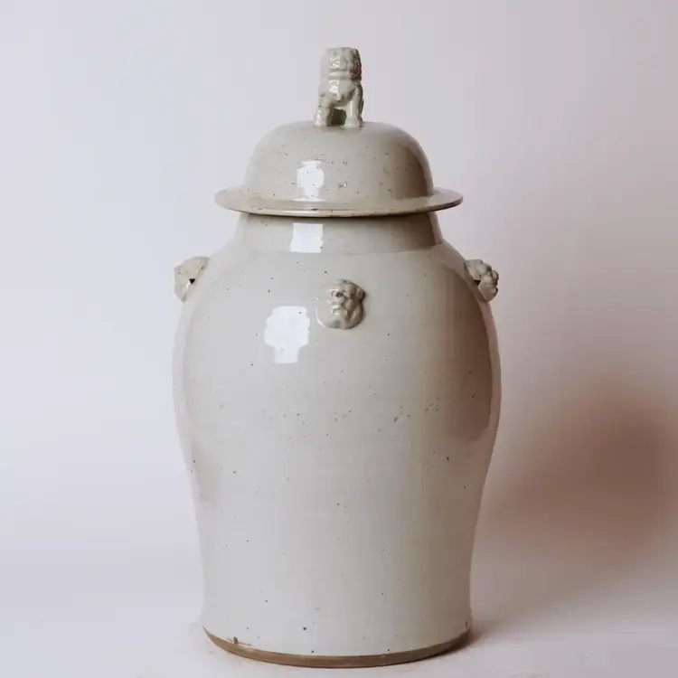 25" Stout Rustic White Porcelain Temple Jar w/ Lugs