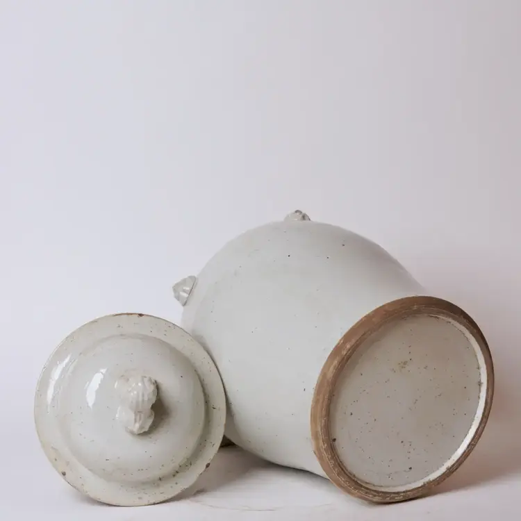 25" Stout Rustic White Porcelain Temple Jar w/ Lugs