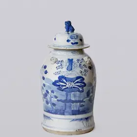 Blue and White Four Seasons Porcelain Temple Jar