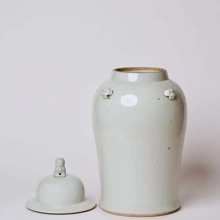 Rustic Creamy White Porcelain Temple Jar