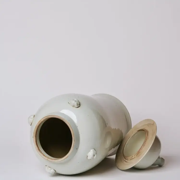 Rustic Creamy White Porcelain Temple Jar