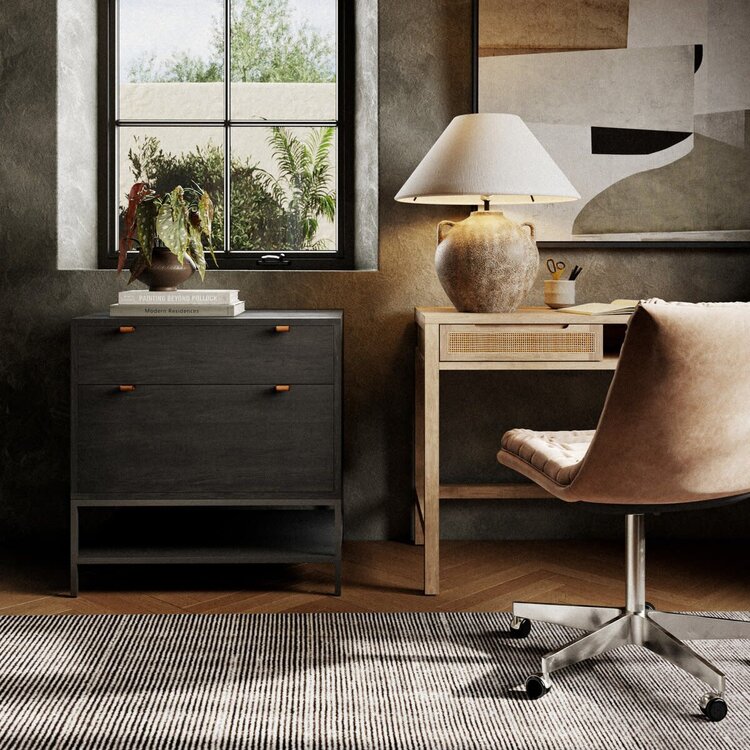 Four Hands Trey Modular Filing Cabinet- Black Wash Poplar