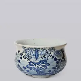 Blue and White Porcelain Four Seasons Bulbous Cachepot