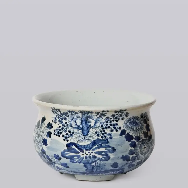 Blue and White Porcelain Four Seasons Bulbous Cachepot