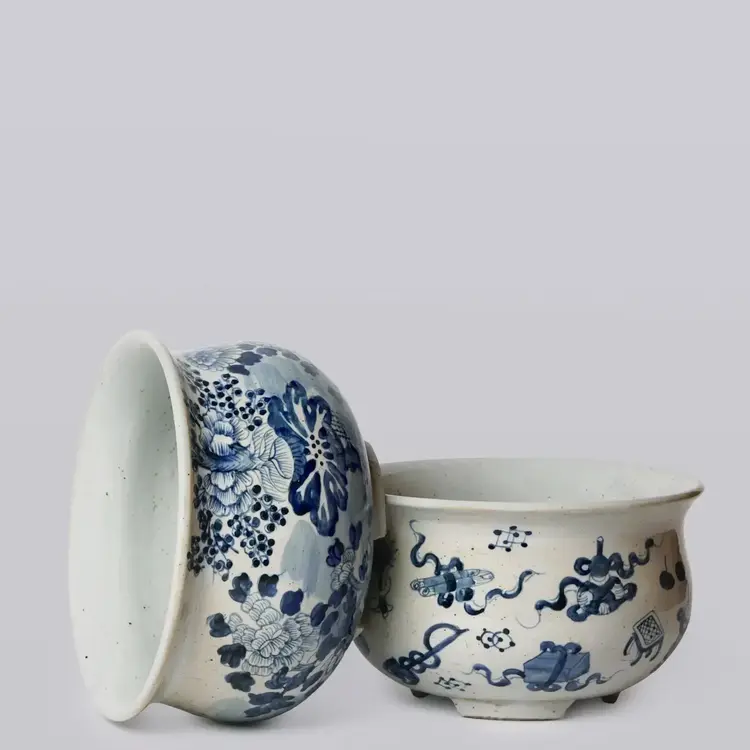 Blue and White Porcelain Four Seasons Bulbous Cachepot
