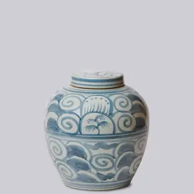 Curlicue Blue and White Porcelain Storage Jar