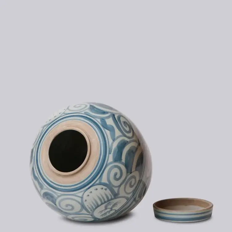 Curlicue Blue and White Porcelain Storage Jar