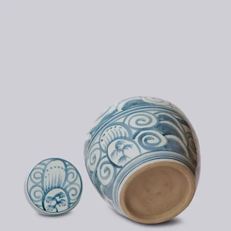 Curlicue Blue and White Porcelain Storage Jar