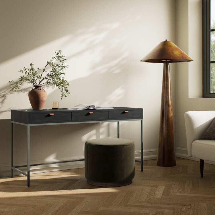 Four Hands Trey Modular Writing Desk- Black Wash Poplar