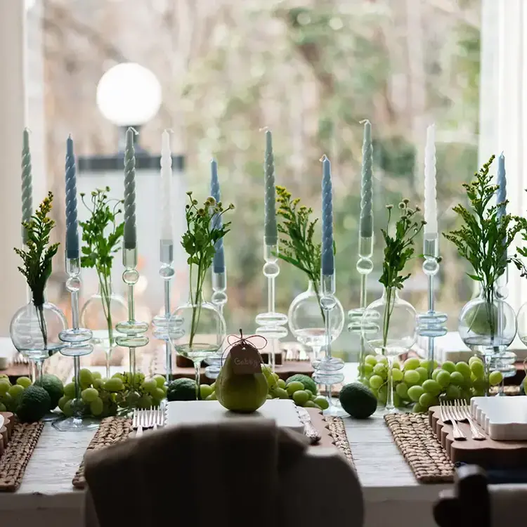 Clear Glass Candlestick Pair