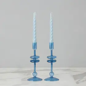 Glass Candlestick- Sapphire Blue