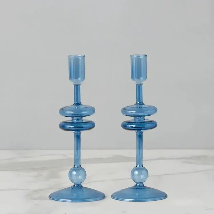 Glass Candlestick- Sapphire Blue