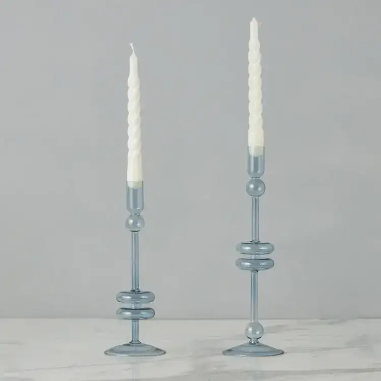 Glass Candlestick- Denim