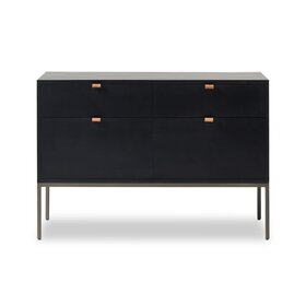 Four Hands Trey Modular Wide Filing Cabinet- Black Wash Poplar