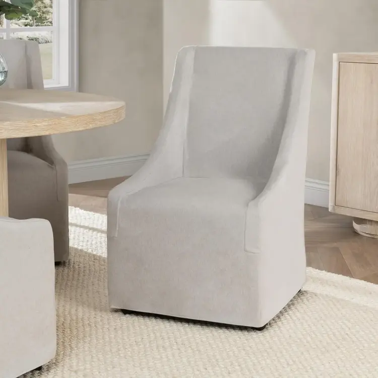 Warwick Upholstered Rolling Dining Chair- Sandy Tan